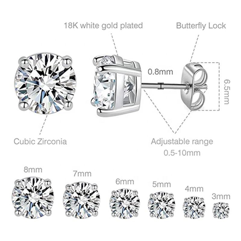 925 Sterling Silver Stud Earrings Factory - Four Six Claws Zircon Moissanite Diamond