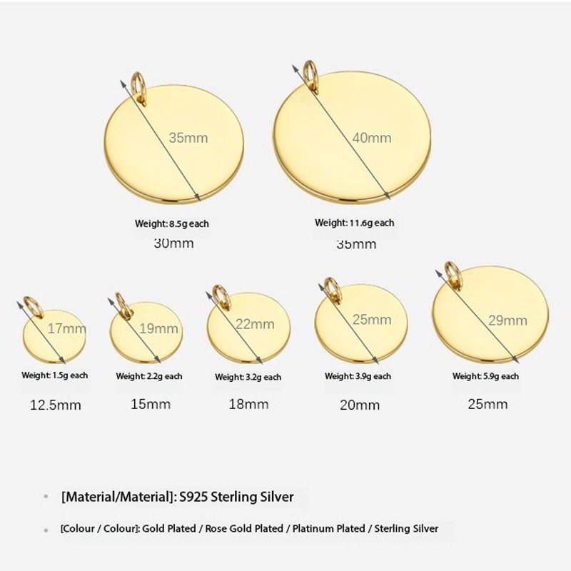 925 Sterling Silver Disc Charms Supplier - Custom Logo Blank Engrave Circle Coin Pendant