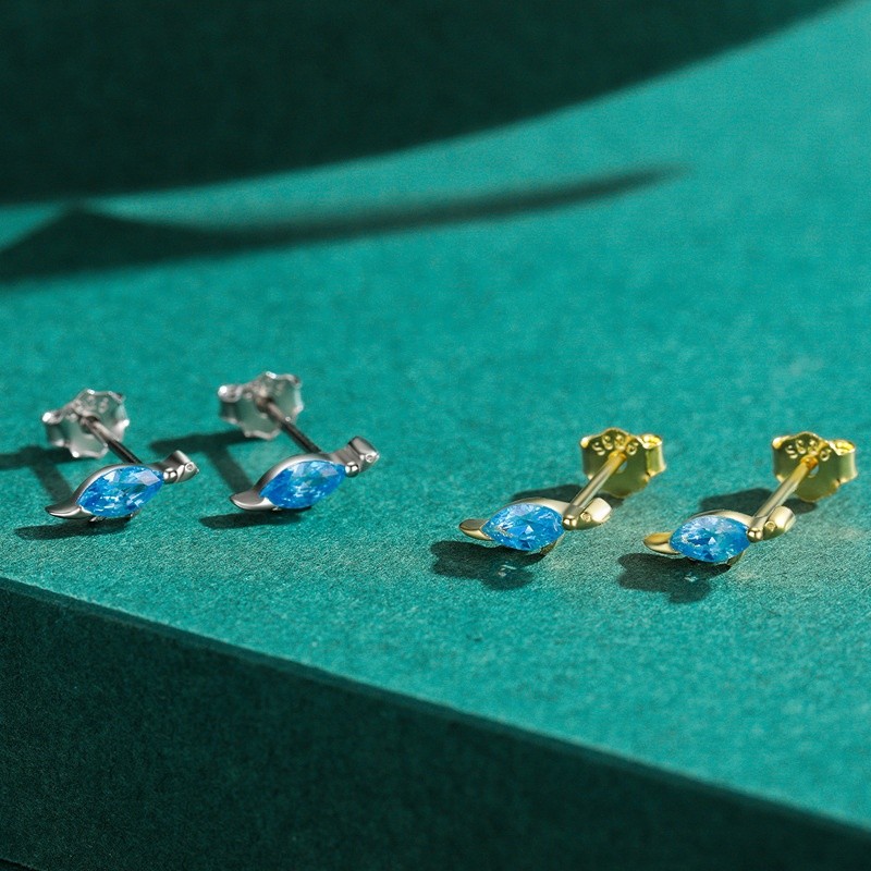 925 Sterling Silver Stud Earrings Supplier - Korean Cute Mini Inlaid Zircon Dinosaur