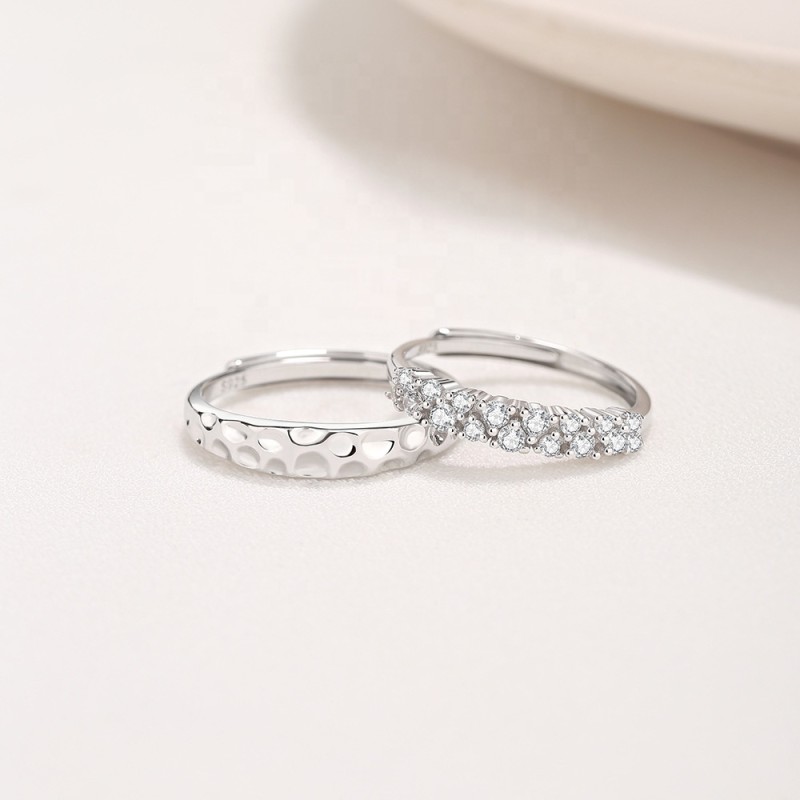 S925 Sterling Silver Couple Rings Supplier - Irregular Geometric Texture Personality