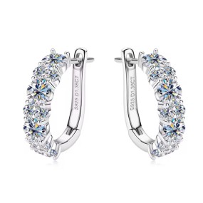 925 Sterling Silver Hoop Earrings Factory - 2.76ct Round Cut Moissanite Luxury Fine Jewelry