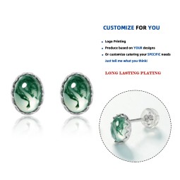 925 Sterling Silver Stud Earrings Manufacturer - Natural Moss Agate Teardrop Green Gems
