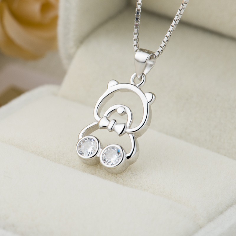 925 Sterling Silver Pendant Factory - Cartoon Zircon CZ Cute Little Bear Teenagers