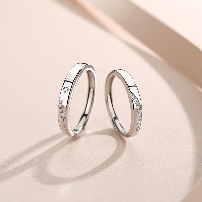 S925 Sterling Silver Couple Ring Factory - Simple Geometric Zircon European American