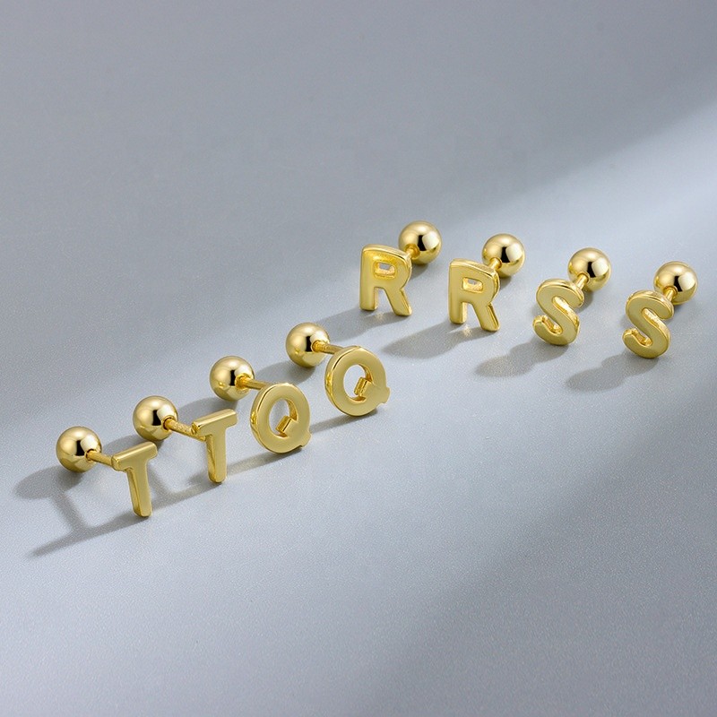 Alphabet Stud Earrings Manufacturer - Screw Back Designer Letters A-Z 18K Gold