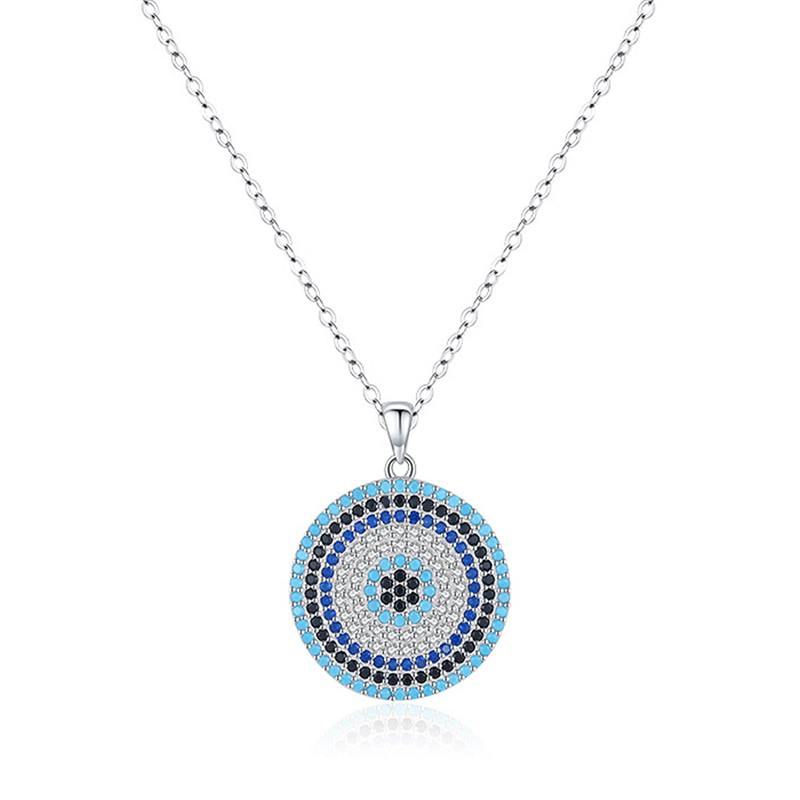 925 Sterling Silver Evil Eye Necklace Supplier - Round Pave Zircon Lucky Fine Jewelry
