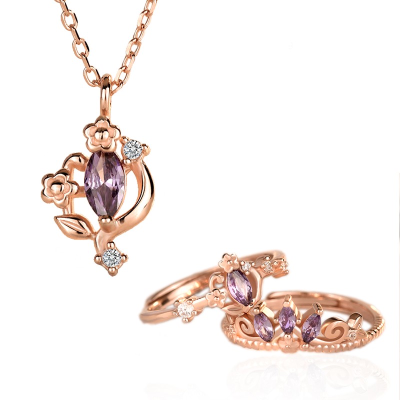 925 Sterling Silver Jewelry Set Supplier - Fairy Tale Cartoon Rose Gold Purple Color