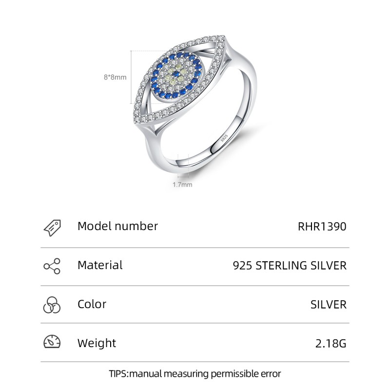 925 Sterling Silver Evil Eye Ring Supplier - Light Luxury Pave Zircon Women Fine Jewelry