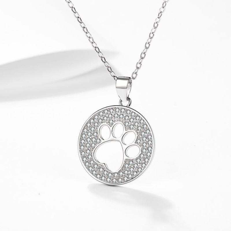 925 Sterling Silver Pendant Manufacturer - Dog Paw Charm Hollow Circle Rhodium Plating