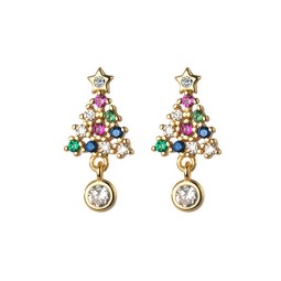 925 Silver Earrings Factory - Christmas Tree Gold Plated Stud Fashion Gift Jewelry