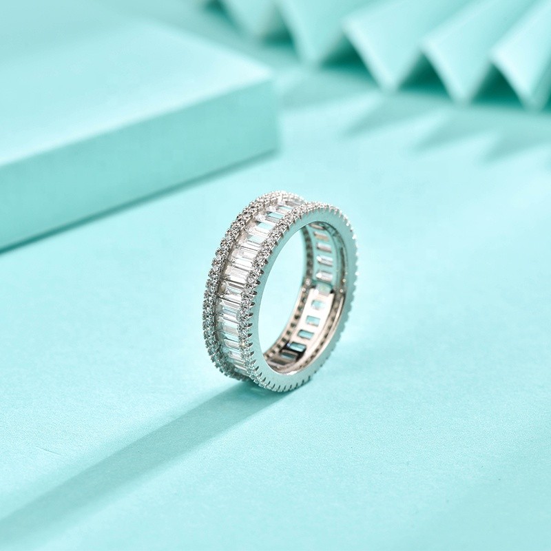 925 Sterling Silver Eternity Rings Manufacturer - Baguette Stackable Gear Wheel CZ