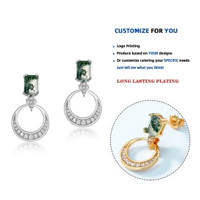 Sterling Silver Earrings Manufacturer - Gold Plated Rectangle Agate Cubic Zirconia