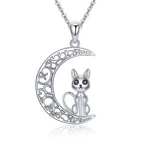 925 Sterling Silver Pendant Manufacturer - Hollow Craft Moon Chain Cat Animal Gift