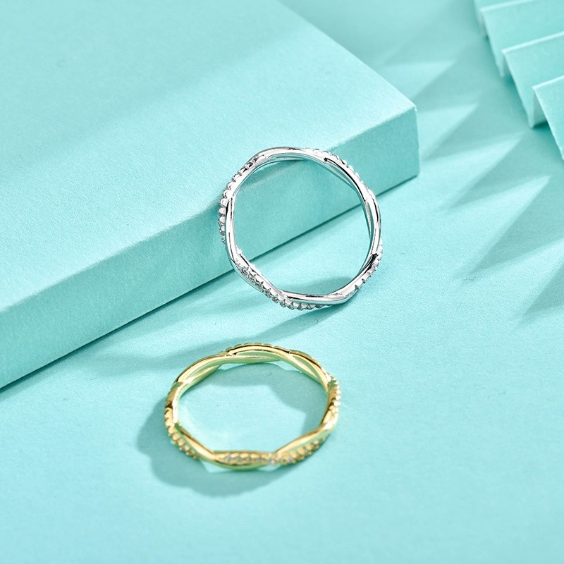 925 Sterling Silver Eternity Band Factory - Tiny Twisted Rope Cubic Zirconia White CZ