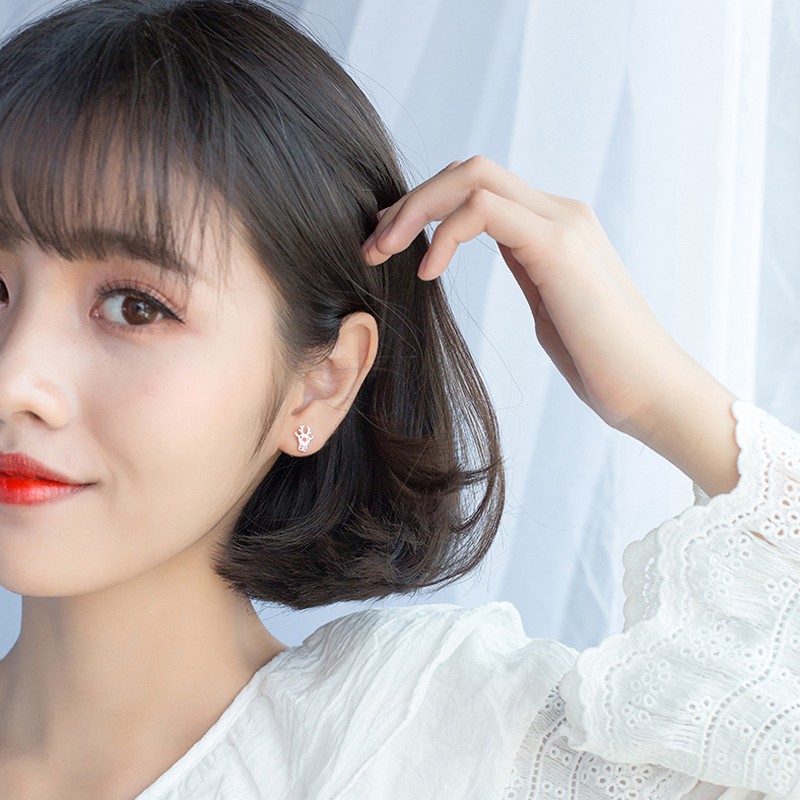 925 Sterling Silver Stud Earrings Factory - Asymmetric Deer Santa Claus Christmas Gift