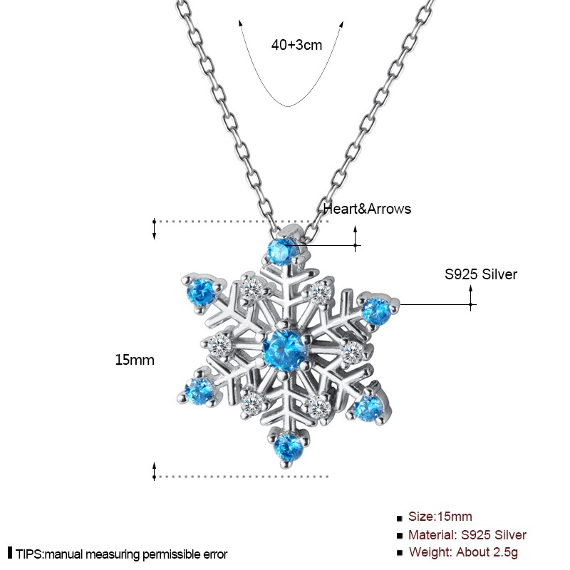 925 Sterling Silver Pendant Necklace Manufacturer - Blue Cubic Zircon Sapphire Snowflake