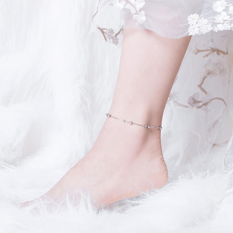 925 Sterling Silver Anklet Factory - Summer Beach Beads Stylish Foot Ornaments Women