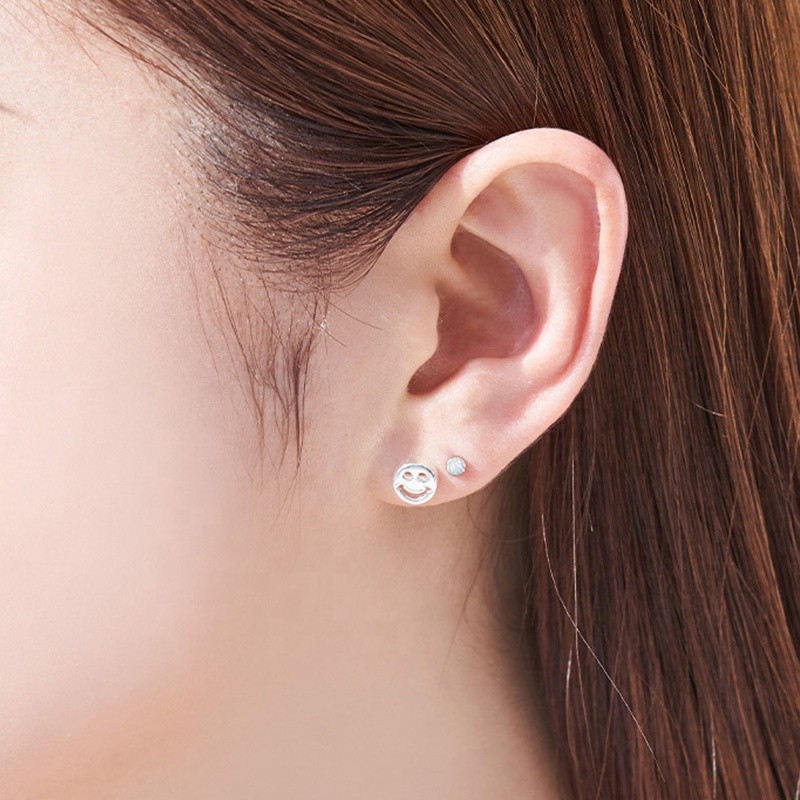 925 Sterling Silver Stud Earrings Supplier - Rhodium Plated Opal Ball Screw Back