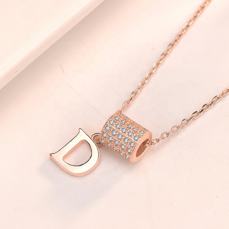 925 Sterling Silver Pendant Necklace Manufacturer - D Letter Shape Rhodium Rose Gold