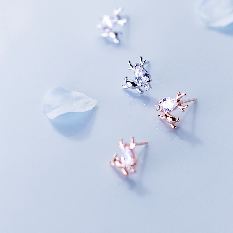 925 Sterling Silver Stud Earrings Factory - Cute Elk Animal Deer Austrian Crystal