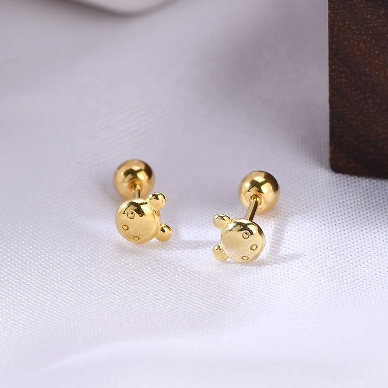 925 Sterling Silver Stud Earrings Manufacturer - Minimalist Teddy Bear Safety Screw Back
