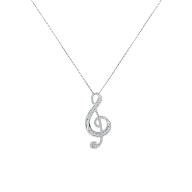 925 Sterling Silver Pendant Necklace Supplier - Zircon Music Note Sweet Elegant Chain