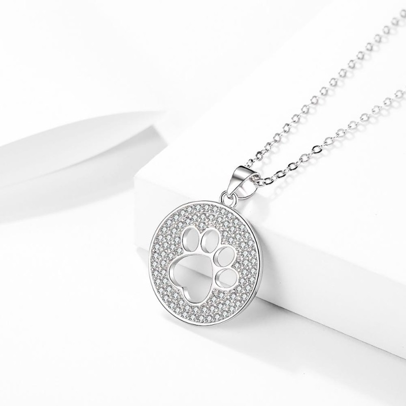 925 Sterling Silver Pendant Manufacturer - Dog Paw Charm Hollow Circle Rhodium Plating