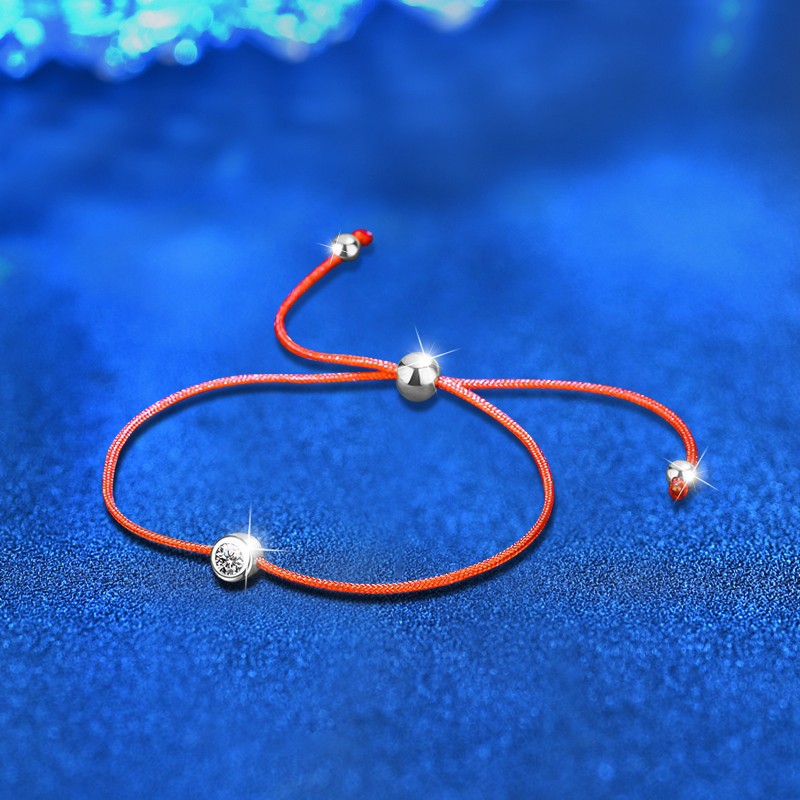925 Sterling Silver Bracelet Supplier - Red Drawstring 0.3Ct Moissanite Romance Jewelry