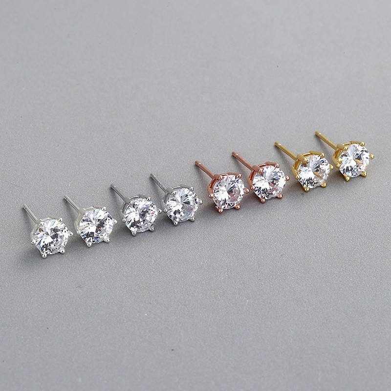 925 Sterling Silver Stud Earrings Supplier - Gold Plated 5A Cubic Zircon CZ Set