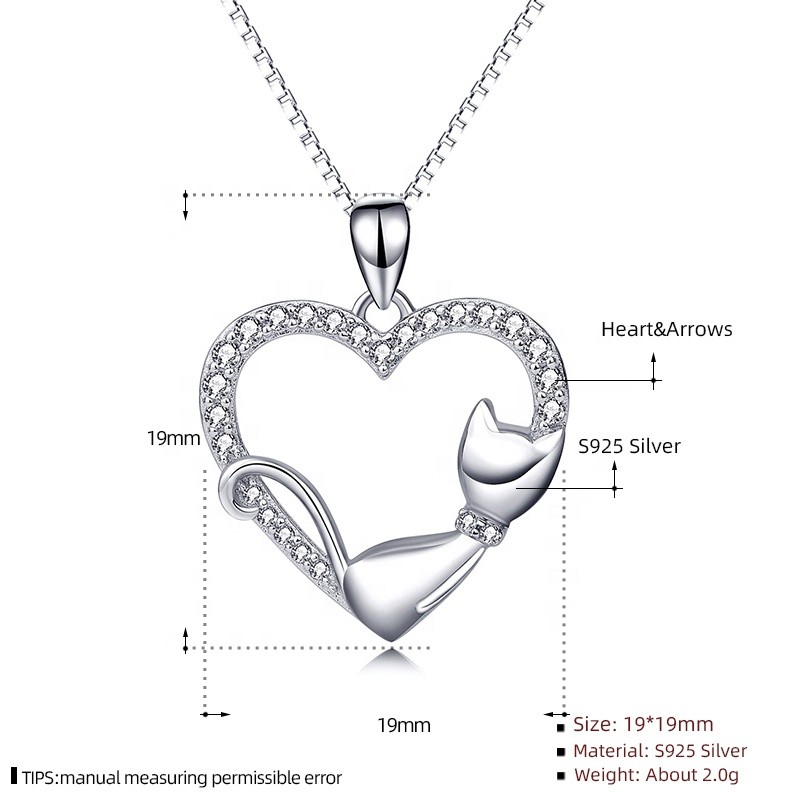 925 Sterling Silver Pendant Necklace Factory - Romantic Cute Animal Heart Cat Jewelry