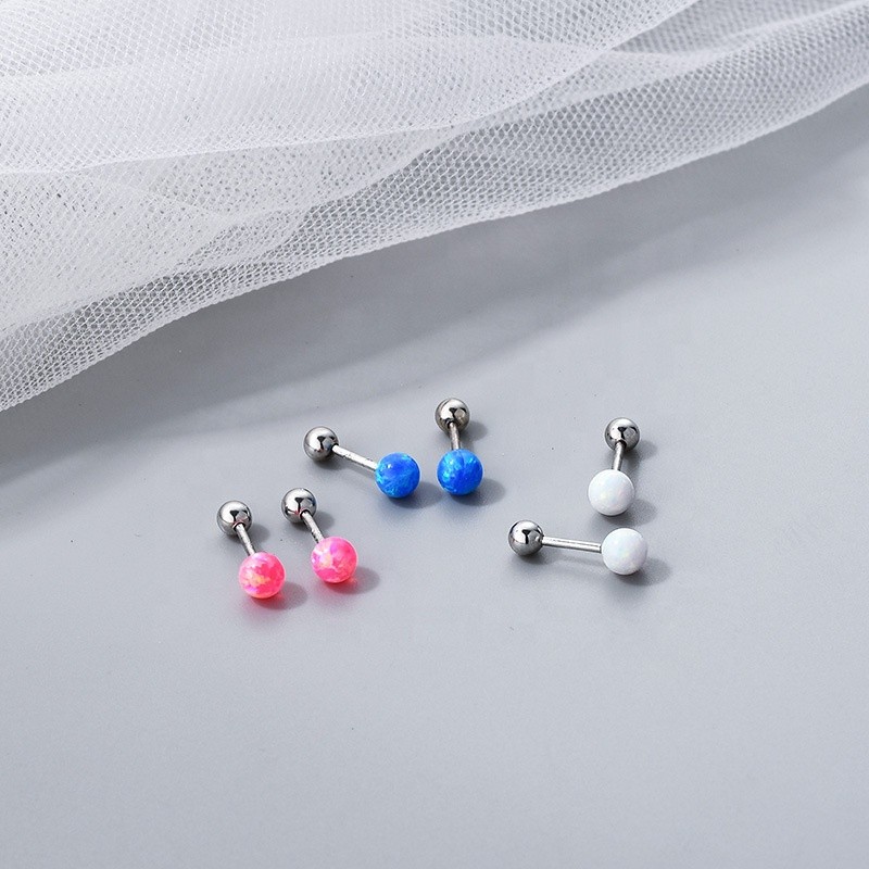 925 Sterling Silver Stud Earrings Supplier - Rhodium Plated Opal Ball Screw Back