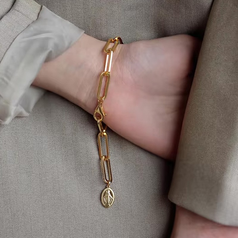 925 Sterling Silver Bracelet Manufacturer - Hip Hop Jesus Coin Paperclip Link Chain