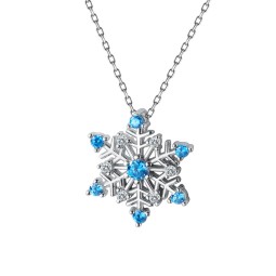 925 Sterling Silver Pendant Necklace Manufacturer - Blue Cubic Zircon Sapphire Snowflake
