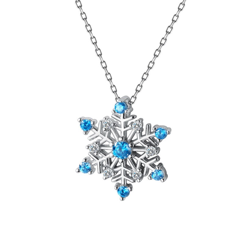 925 Sterling Silver Pendant Necklace Manufacturer - Blue Cubic Zircon Sapphire Snowflake