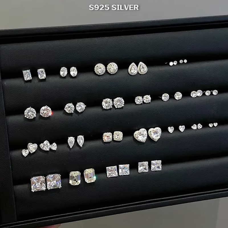 925 Sterling Silver Stud Earrings Factory - Four Six Claws Zircon Moissanite Diamond