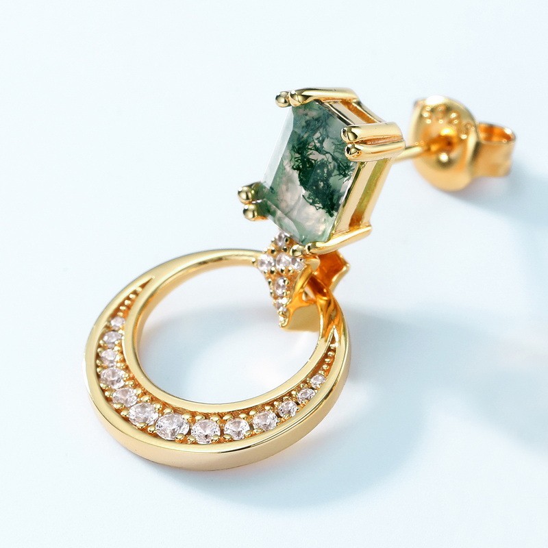 Sterling Silver Earrings Manufacturer - Gold Plated Rectangle Agate Cubic Zirconia