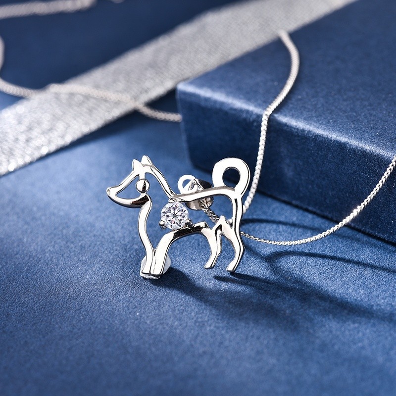S925 Sterling Silver Pendant Necklace Supplier - Cute Little Puppy Dog Crystal Choker