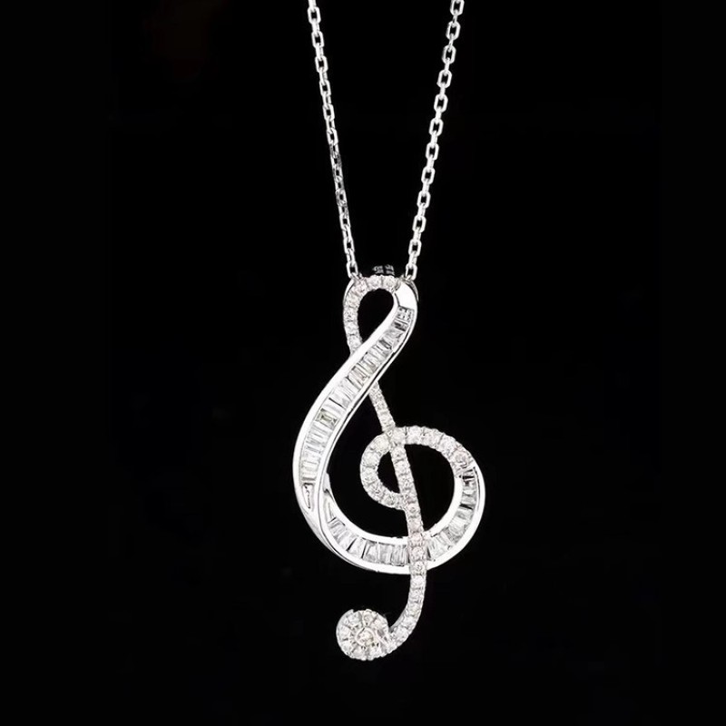 925 Sterling Silver Pendant Necklace Supplier - Zircon Music Note Sweet Elegant Chain