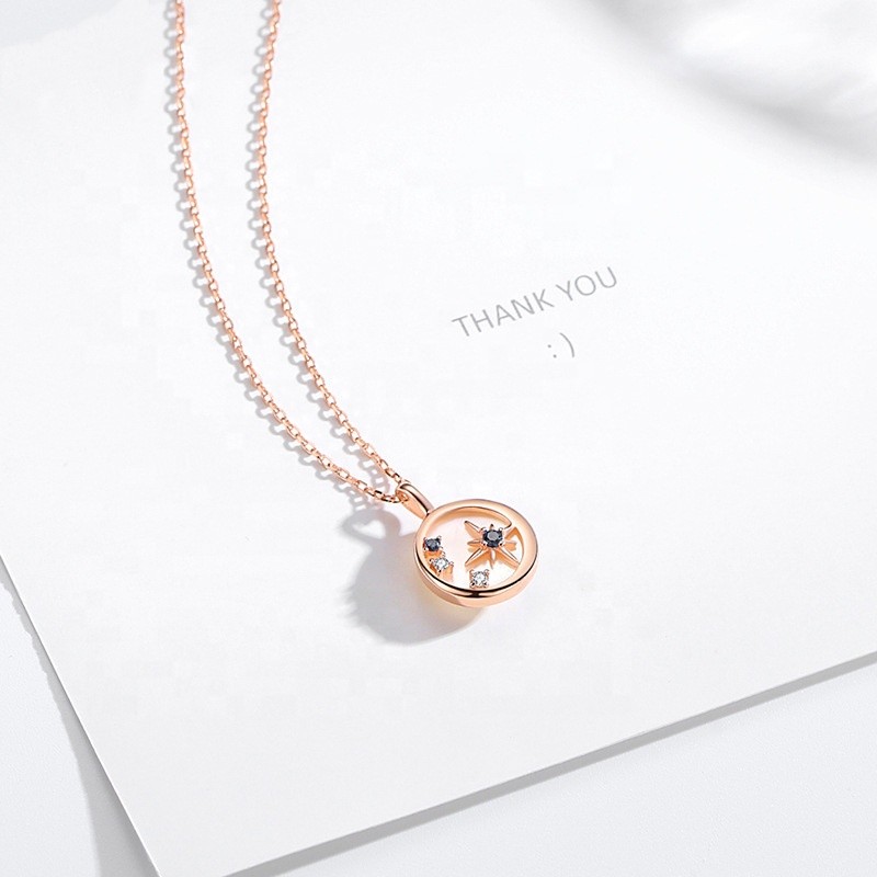 925 Sterling Silver Necklace Supplier - Rose Gold Round Shell Evening Star Shape