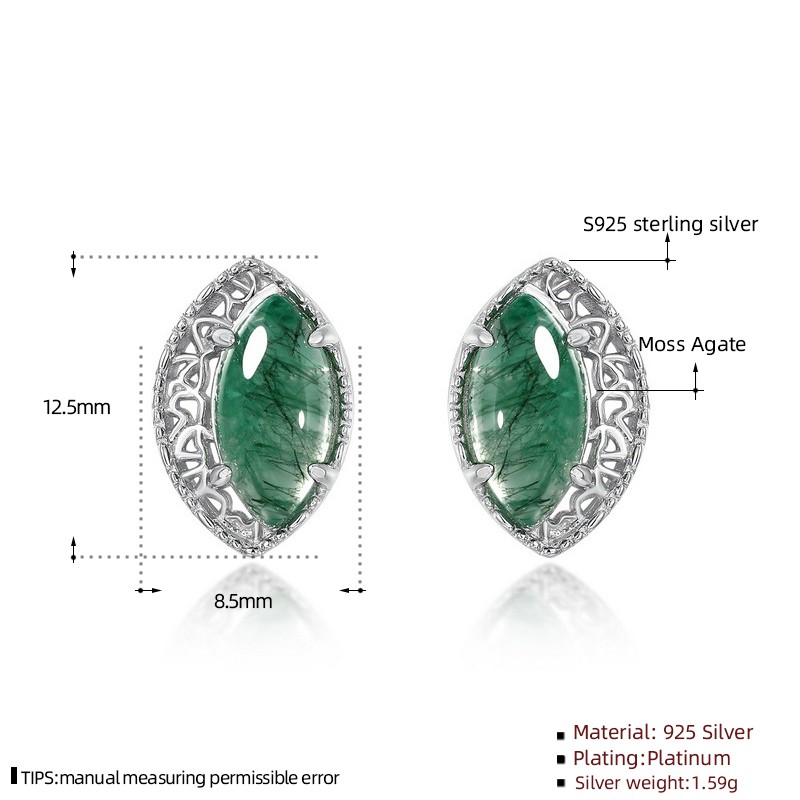 925 Sterling Silver Stud Earrings Supplier - Natural Moss Agate Teardrop Anniversary