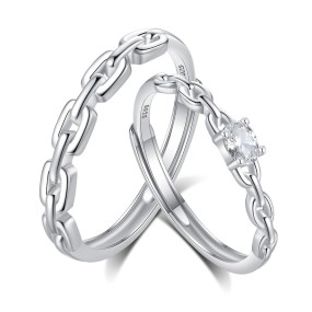 Sterling Silver Couple Rings Supplier - Adjustable Diamond Engagement Ring Set Wedding