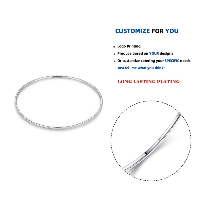 925 Sterling Silver Bangle Manufacturer - Minimalist Smooth Stackable Platinum Plated