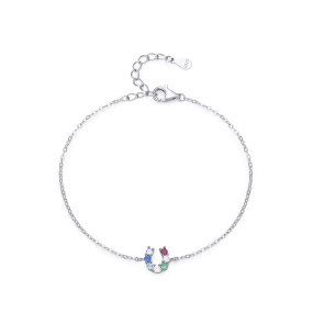 925 Sterling Silver Bracelet Supplier - U-shaped Charm Colorful Zircon Letter Birthday