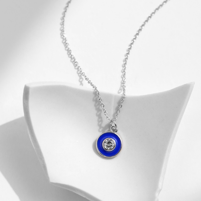925 Sterling Silver Evil Eye Necklace Manufacturer - Pave Zircon Diamond Shape Pendant