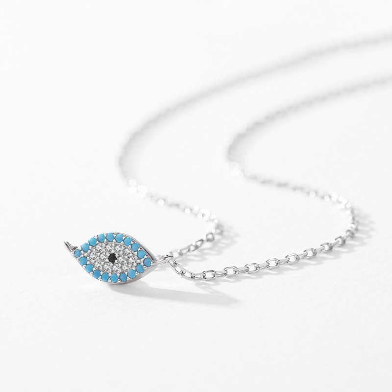925 Sterling Silver Evil Eye Necklace Supplier - Fashion Pave Zircon Diamond Lucky Pendant