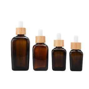 Glass Bottle Manufacturer - 30ml Amber Cosmetic Bamboo Dropper