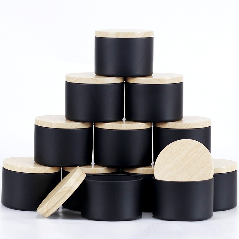 Metal Candle Tin Manufacturer - 4oz Matte Iron Wood Grain Lid