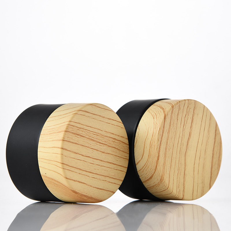 Cosmetic Jar Supplier - Black Frosted Glass Woodgrain Lid