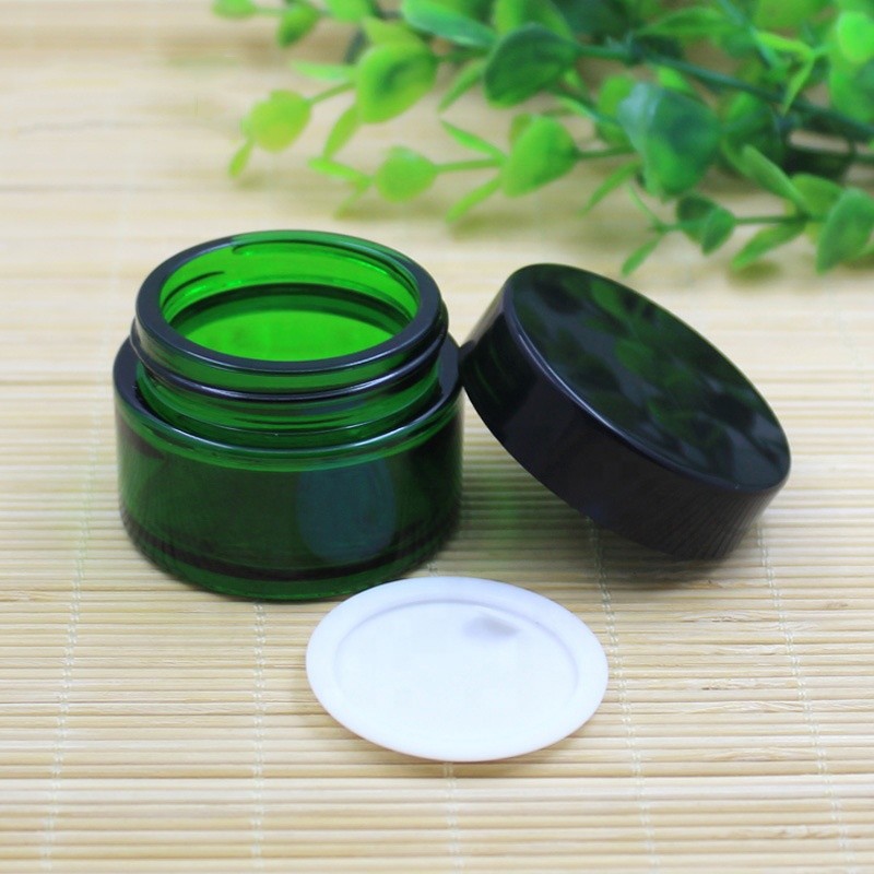 Glass Cosmetic Jar Supplier - Green Luxury White Liner Container