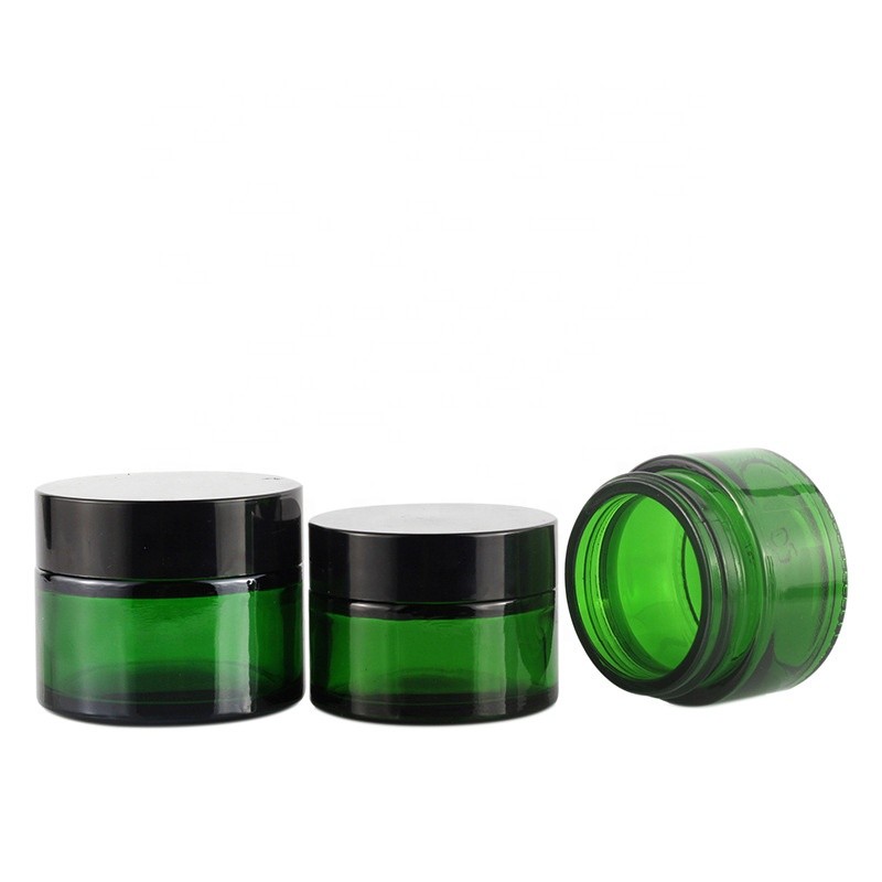 Glass Cosmetic Jar Supplier - Green Luxury White Liner Container